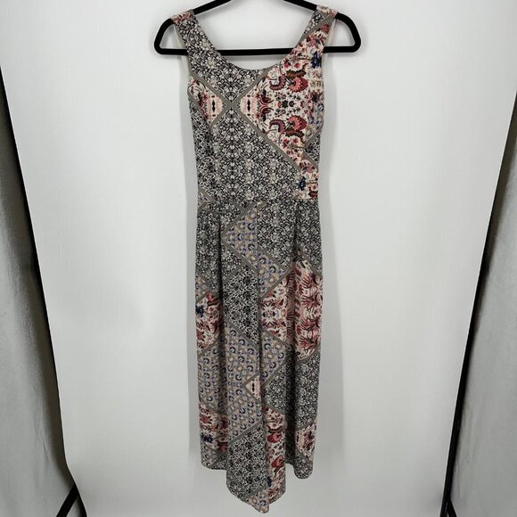 Whyte Eyelash Women Crop Wide Leg Jumpsuit Size L Patchwork Floral Low Back Boho - Picture 1 of 14